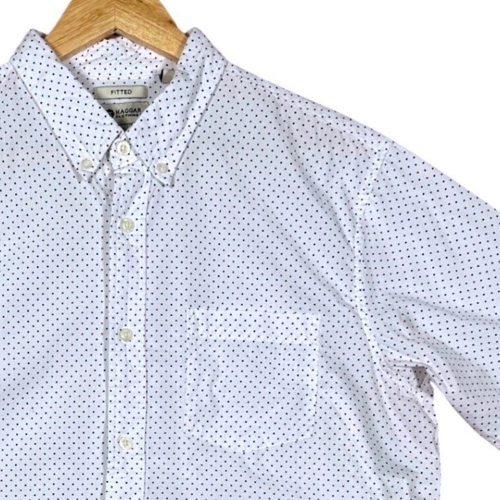 Haggar Clothing Co Mens Large Fitted Short Sleeve Button Down Shirt‎